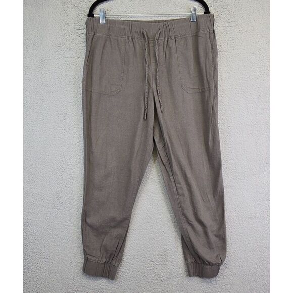 Per Se Linen Joggers Womens L Green Granola Girl Tapered Leg High‎ Rise Cropped - Picture 1 of 12